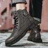 МодаЗимние Высокие ботинки Модные ботинки Кожаные Ботильоны Двойная боковая молния Нескользящая обувь Мужские Ботинки на платформе Zapatos De Hombre