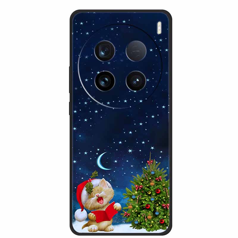 Christmas Phone Cases For Vivo X100 Ultra Pro 5G Case Black Silicone TPU Soft Cover For vivo X100 6.78" Santa Claus Bumper Funda