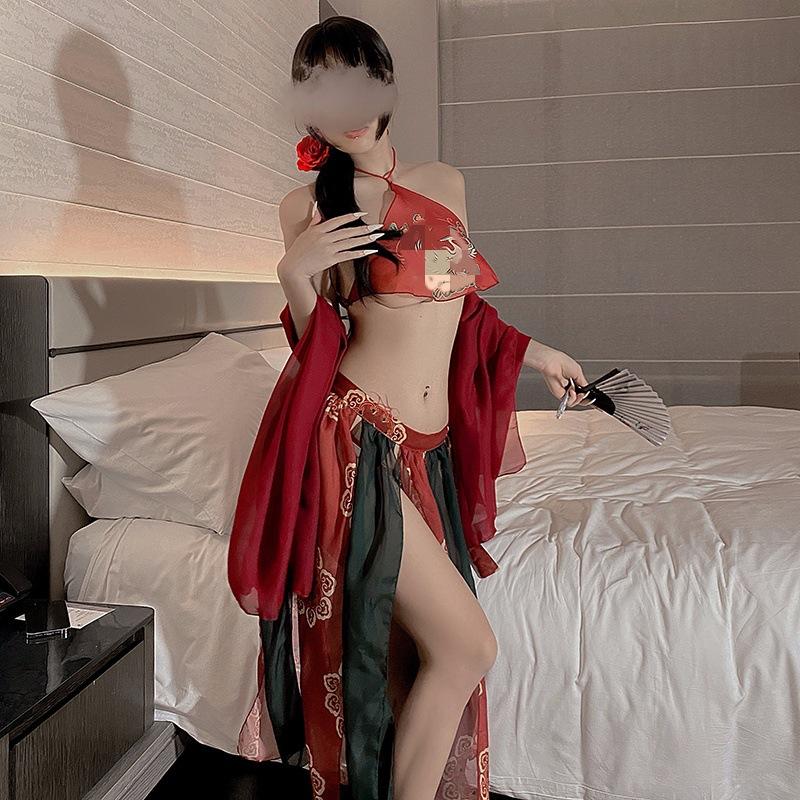 Large size erotic underwear women's ancient style flying ancient costume court style pure desire Hanfu belly pocket temptation