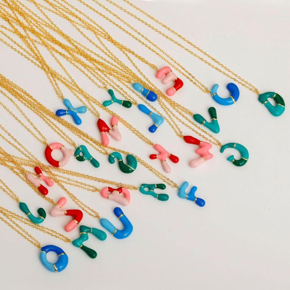 Bubble Alphabet Pendant Necklace Dripping Oil Minority Clavicle Chain  Men