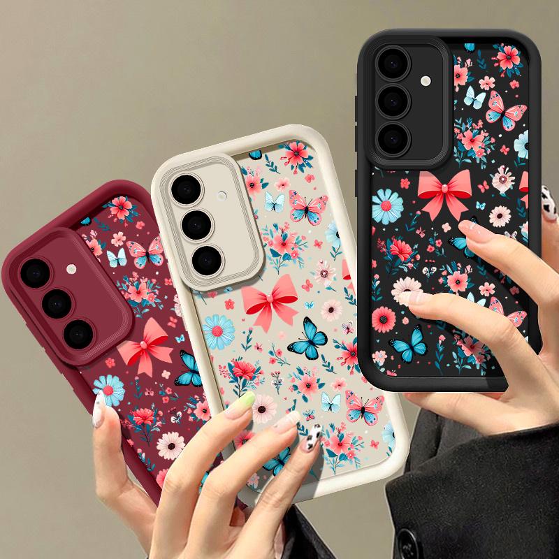 Противоударный матовый чехол из ТПУ с цветочным узором бабочки для Samsung S25 Ultra S24 FE S23 S22 A56 A36 A26 A16 A15 A35