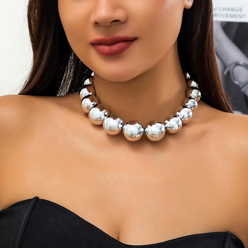 Женский преувеличенный панк-чокер с крупными бусинами, металлическое колье, колье на ключицу, подарки на день рождения, Рождество, ювелирные изделия