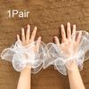 Women Party Tulle Wrist Cuffs Hand Sleeve Flared Lace Pearl Bead Mesh Wedding Fake Sleeves ARI