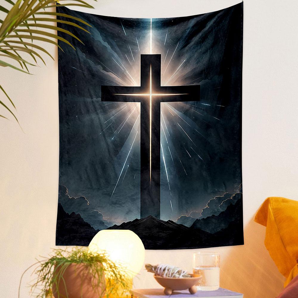 Radiant Cross Over Mountain Patterned tapestry home decor, suitable for bedroom and living room, gift