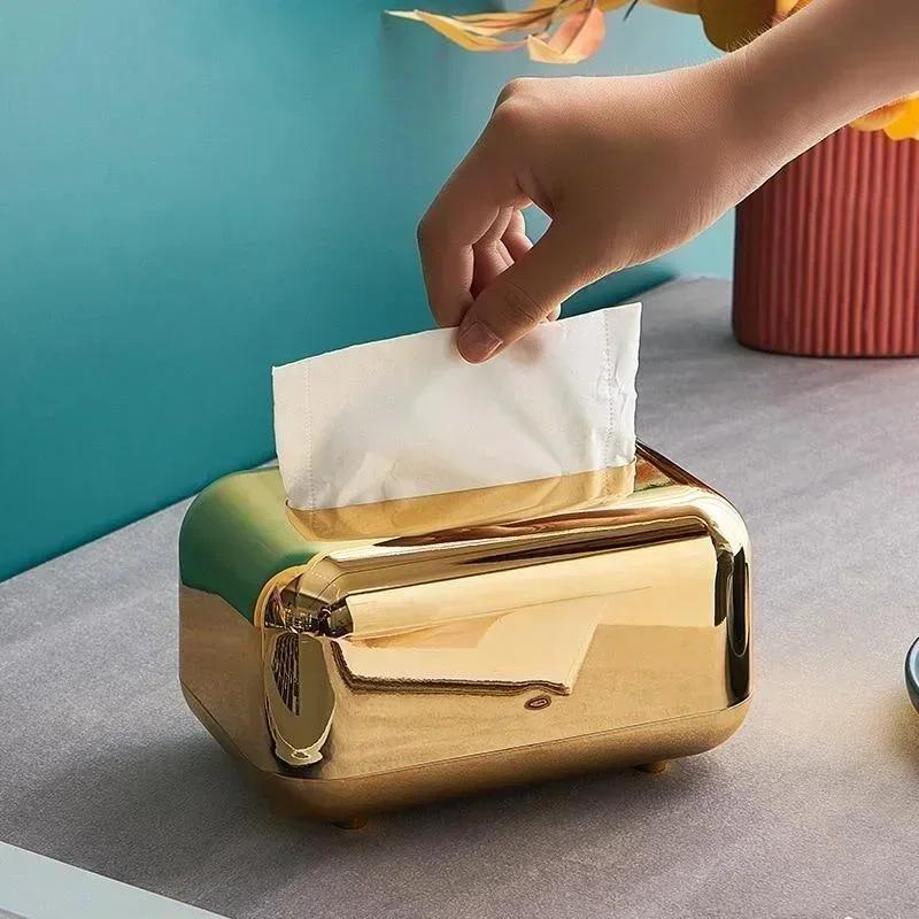 Light Luxury Electroplated Tissue Box Home Living Room Desktop Creative Tissue Storage Retro Baby Wet Wipes Drawer Paper Box