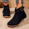 Fashion Fringes Flats Women Ankle Boots Suede Fashion Casual Cozy Walking Shoes 2024 Winter New Brand Designer Dress Snow Botas Mujer