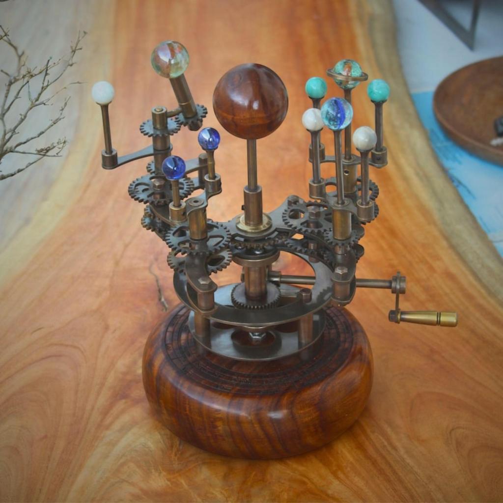 Luxury Decor Piece for Book Shelves Brass and Steel Orrery A Functional Model of the Solar System with Planets