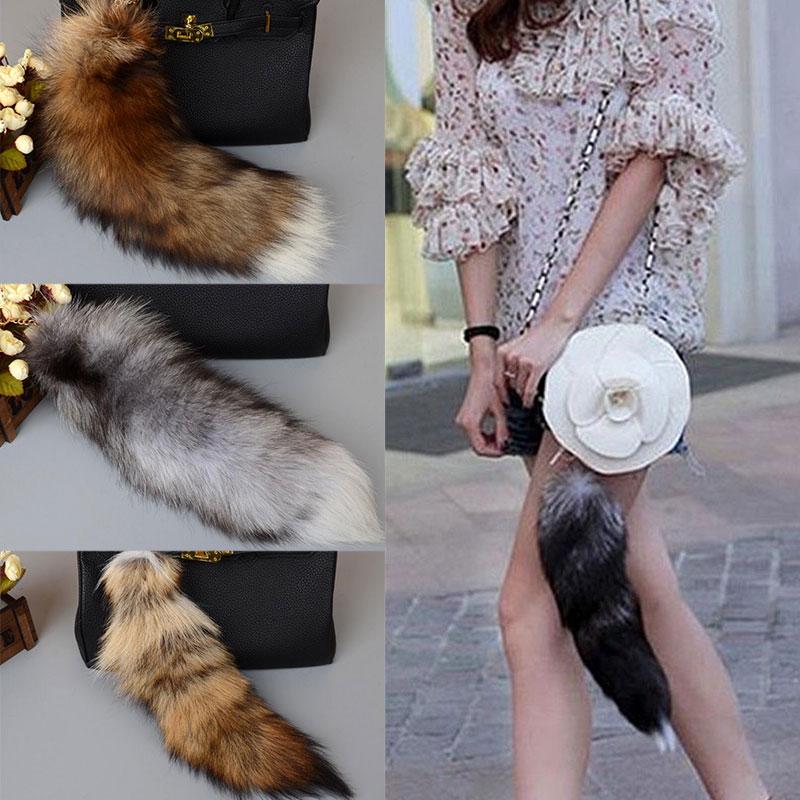 Fashion Luxury 40cm Tail Long Fox Fur Tail Women Ladies Keychain Keyring Handbag Ladies Pendant Key Holder Key Chain Fashion Jewelry Gift Ornament