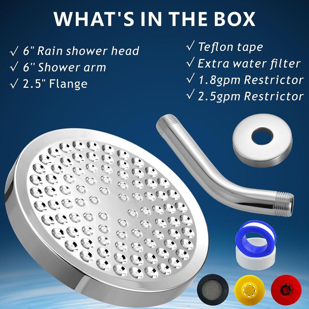 High Pressure Rain Shower Head with Arm - High Flow Rainfall Showerhead - Luxury Modern Look - Pressure Boosting