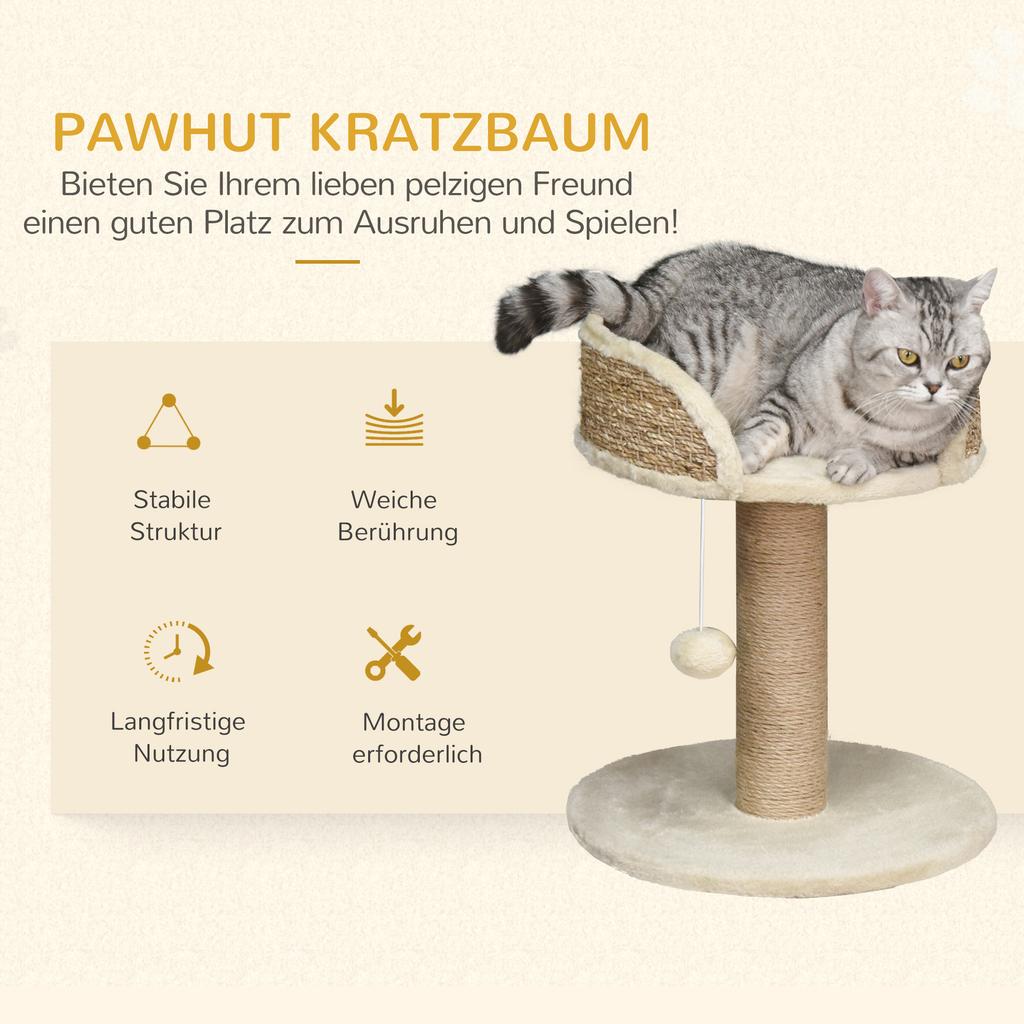Cat Tree Cat Bed Cat Basket, incl. Play Ball, 40 cm x 40 cm x 49cm, Natural + Cream White