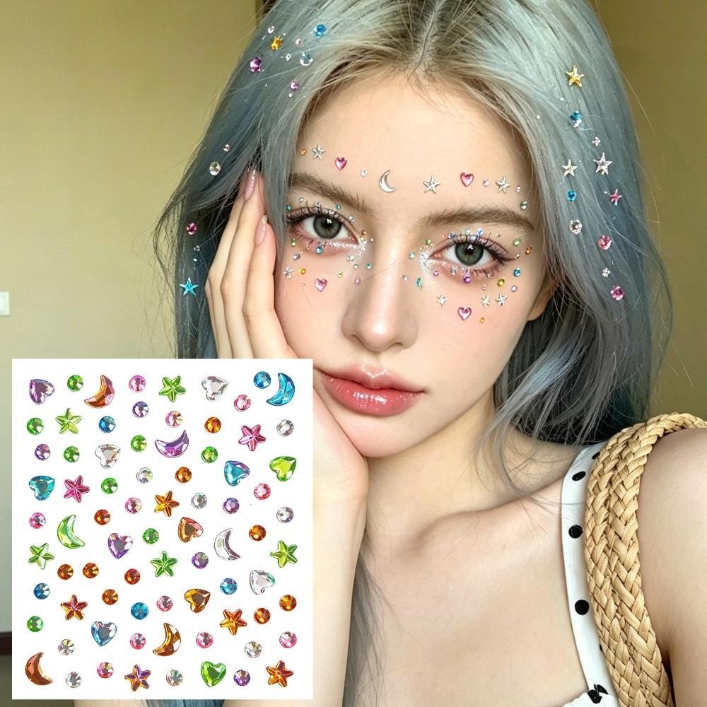 with Adhesive Backing Face Eye Jewels Sticker 3D Resin Crystal Gem Sticker Festival