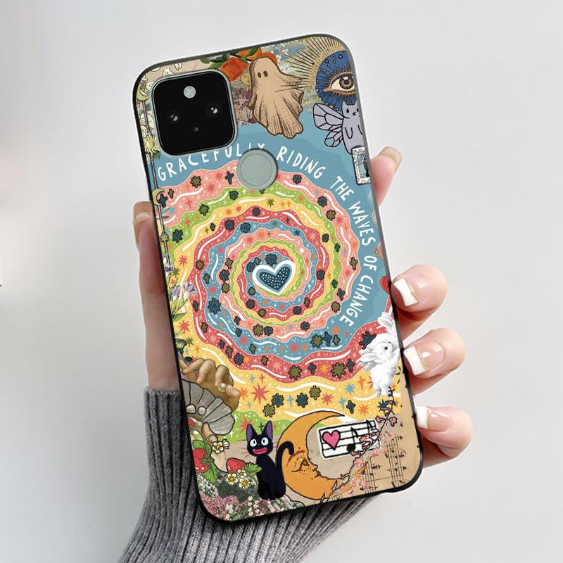 Чехол для Google Pixel 4A 5G Чехол Эстетичный Модный Милый Мультяшный Кот Астронавт Черный Мягкий ТПУ Силикон Ударопрочный Задняя Крышка