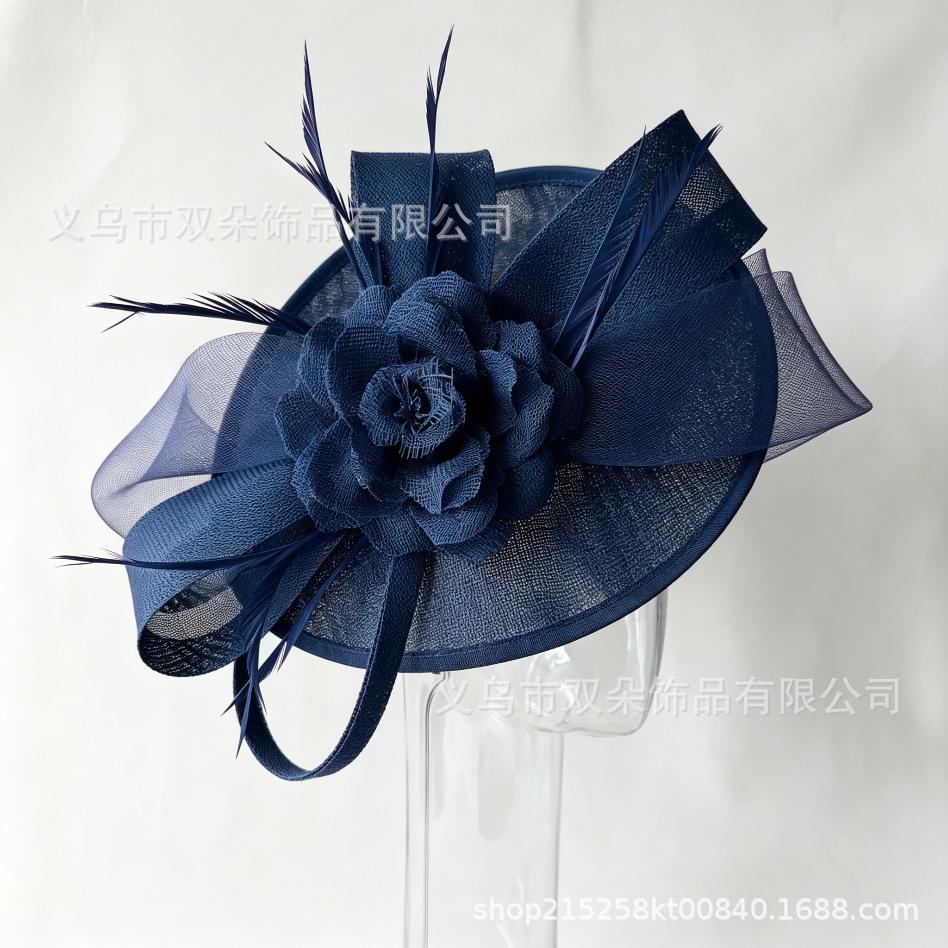 European and American retro imitation hemp top hat women's horse racing festival tea party party headgear bridal dinner feather flower top hat