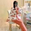 2PCS/Set Women's Coral Velvet Pajamas Small Fragrant Wind Winter Padded and Thickened Warm Peach-Coloured Student Sleepwear