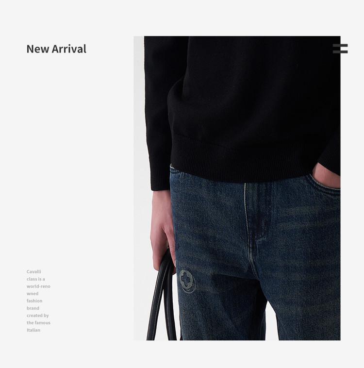 Men's Pure Cotton Straight Leg Jeans with Exquisite Embroidery