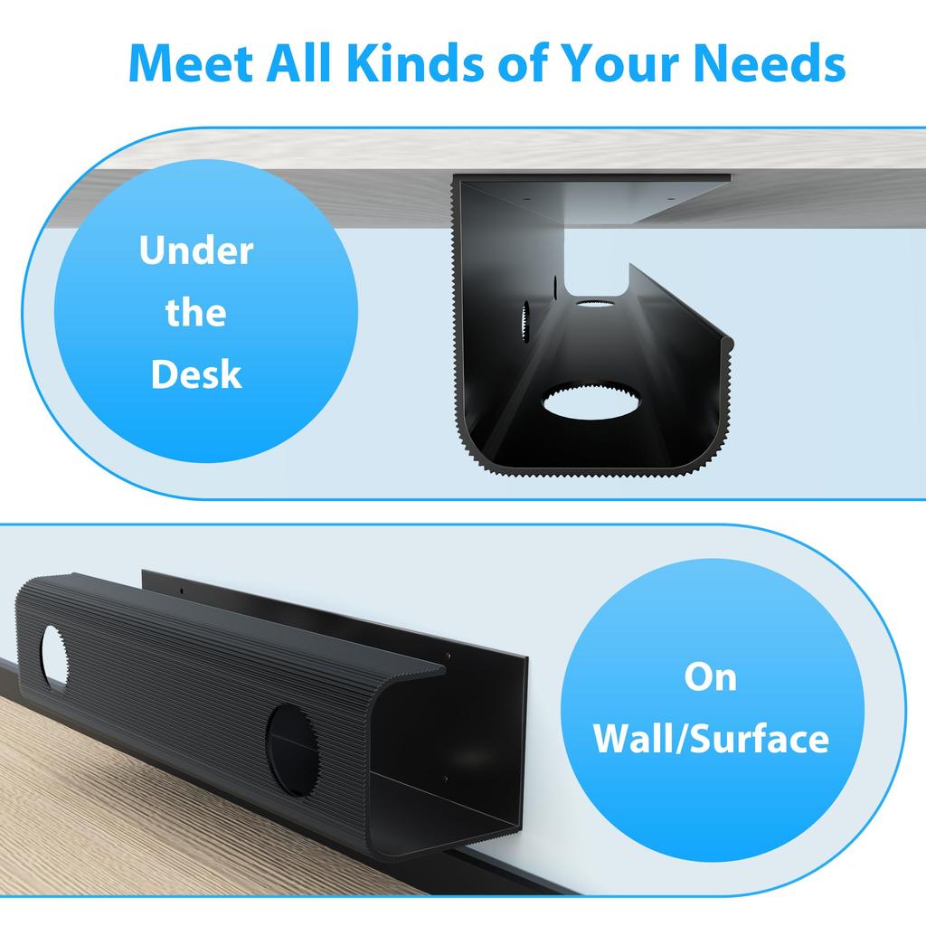 ZhiYo Cable Set of 2 Large Capacity Cable Management Length PCV Power Tap для офисной скрытой проводки для дома Black Box, лотки, подстольное хранение,