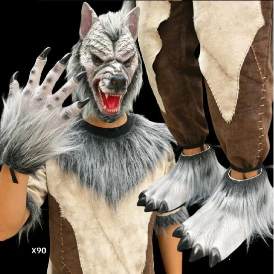 Halloween werewolf mask set Scary wolf head gloves and foot covers cosplay Props for adult party costumes