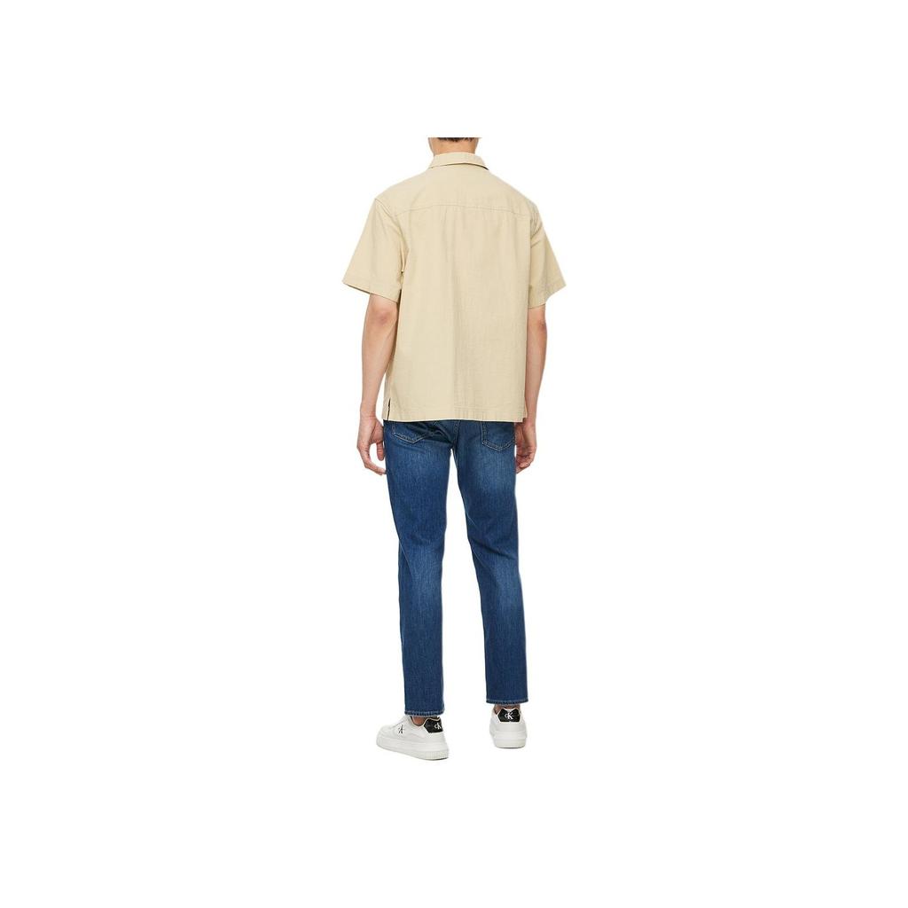 Calvin Klein Casual Minimalist Embroidered Pocket Pleated Cotton Short Sleeve Shirt Men Shirts Khaki J325603