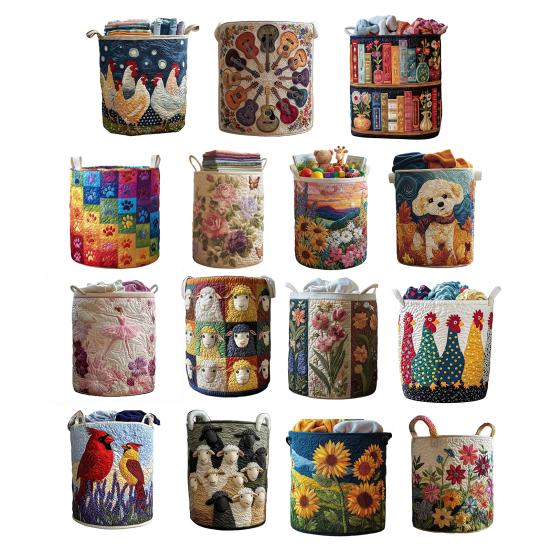 Стеганая Корзина для Белья Тканевая Цветочная Корзина для Хранения с Ручками Бохо Корзина для Одежды для Стирки Детской Комнаты Спальни Одежды Детских Игрушек