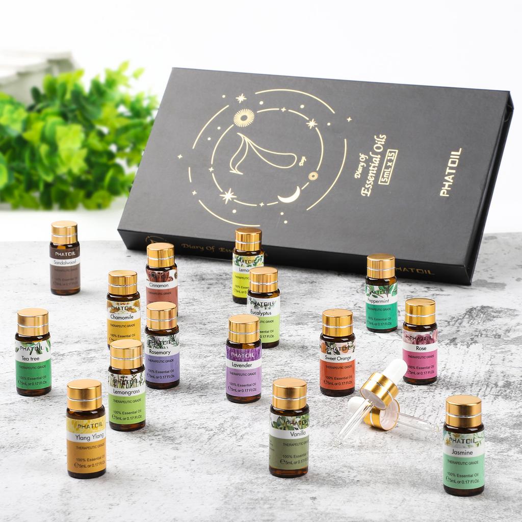 PHATOIL 15 шт. Подарочный набор эфирных масел для ароматерапевтического диффузора, роста волос, ухода за кожей, массажа, йоги, изготовления мыльных свечей для домашнего офиса