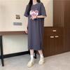 Женское летнее платье-футболка с короткими рукавами в длинном корейском варианте тонкого платья длиной до колена, большого размера, уменьшающего возраст, повседневная длинная юбка
