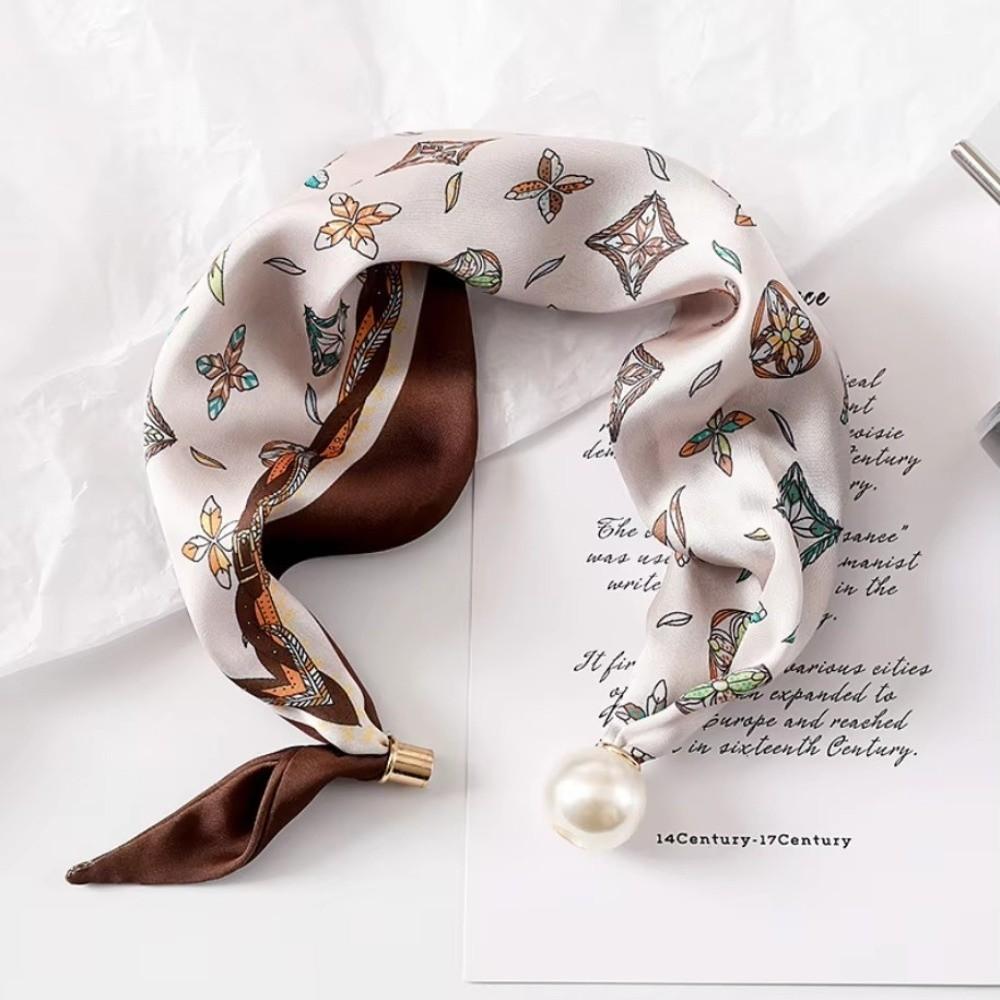 Polyester Pearl Decoration Scarf Lightweight Silk Scarf Artistic Neck Scarf Neck Wrap