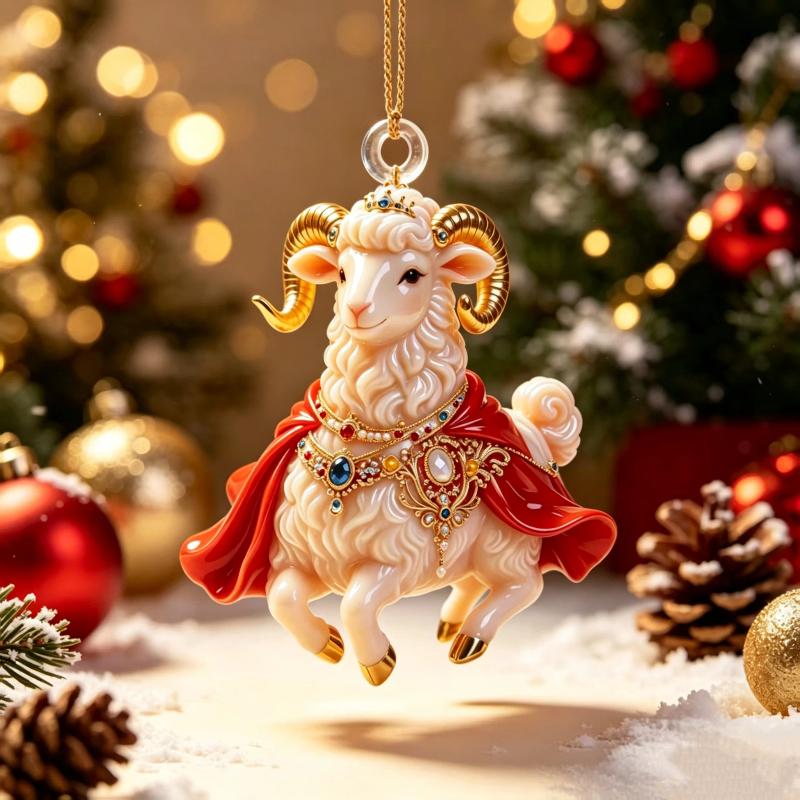 2D Flat Goat Hanging Ornament 1Pc Premium Acrylic Animal Pendant for Christmas Winter Holiday Home Decor