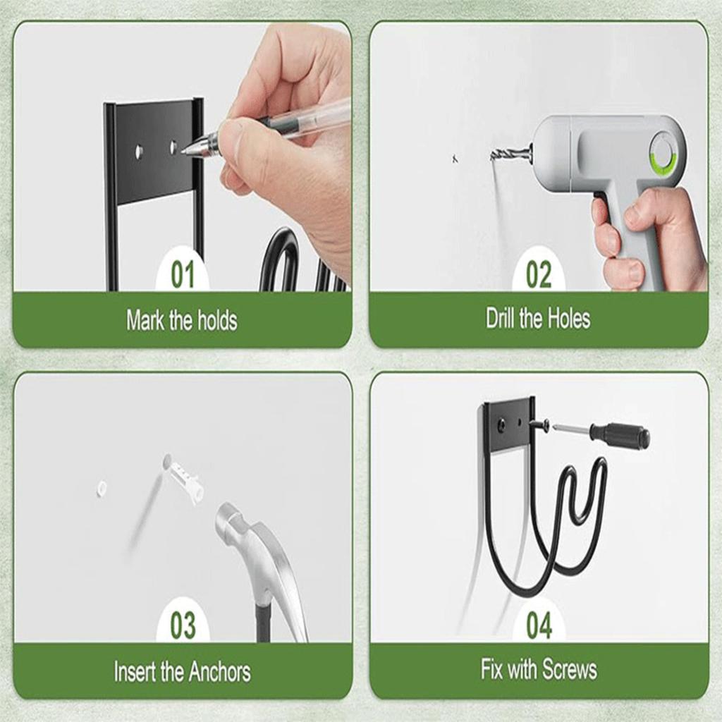 Black Garden Hose Hook Wall Mount Hose Holder With Slots For Hose Extension Cords