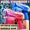 20-Hole Bubble Machine for Kid's Handheld Gatling Double Hole Light Electric Fully Automatic Leak Proof Toy for Boys and Girls
