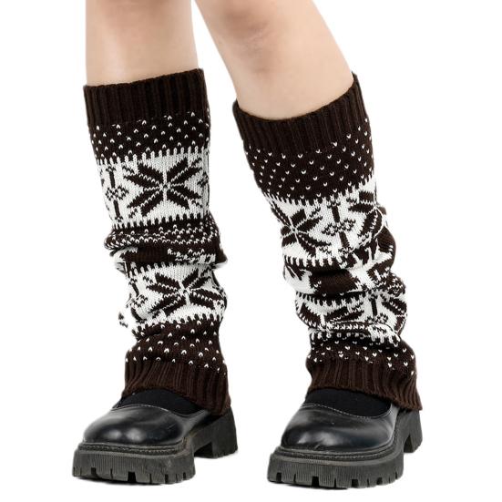 1 пара зимних чехлов для телят, вязаные, противоскользящие, в рождественском стиле, высокоэластичные, с рисунком лося и снежинки