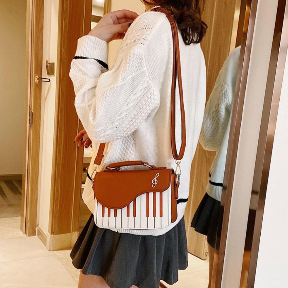 Vintage Mini Square Bag Crossbody PU Leather Bag Trendy Piano Pattern Shoulder Bag Unisex
