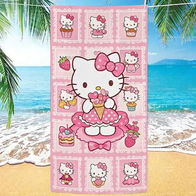 1 шт. Розовое пляжное полотенце Hello Kitty, Милое мультяшное банное полотенце с клубникой и кексами, Мягкое микрофибровое полотенце для бассейна для детей и фанатов