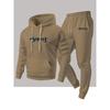 Mens Casual Hooded Sweatshirt Jogger Pants Set Fleece-Lined Letter Print Two-Piece Outfit Fall