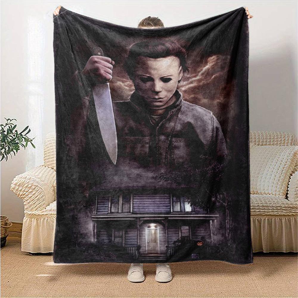 Halloween Horror Icon Flannel Blanket Super Soft Warm Cozy Blanket For Sofa Bed Office Travel Allseason Home Decor Gift