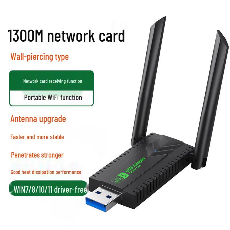 1300M WiFi 6 Dual-Band USB Wireless Network Card for Desktop Computers (Driver-Free)