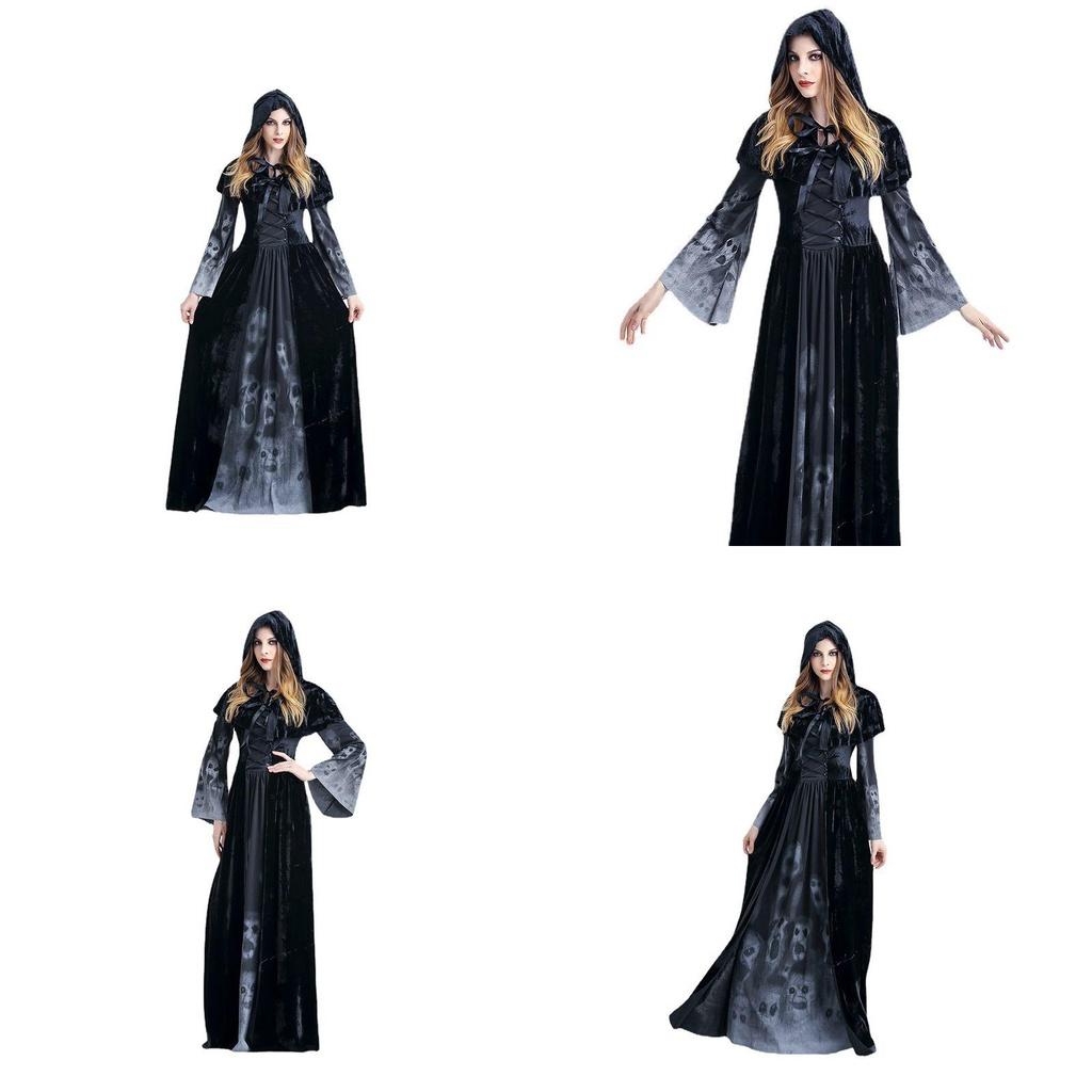 Стильное длинное платье вампира на Хэллоуин с облегающим кроем для ролевой игры ведьмы