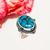 Copper Blue Turquoise 925 Sterling Silver Ring V4571, Blue Ring, Oval Ring, Valentin's Day Gift, Gift For Her, Birthday Gift, Handmade Jewelry, Silver