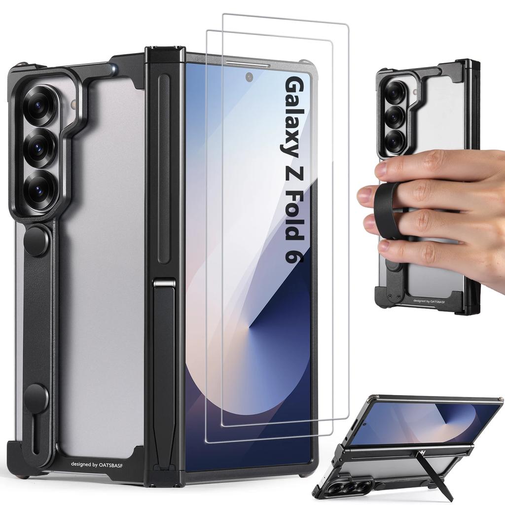 Oatsbasf Металлическая безрамочная чехол-подставка для Samsung Galaxy Z Fold 6 с надежным захватом, противоударная защитная крышка для телефона