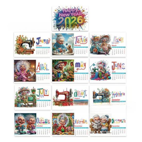 DIY Rhinestone Art Painting Desk Calendar Kit 12-Month Home Office Planner 2026 Practical Sparkling Rhinestone Craft Calendar