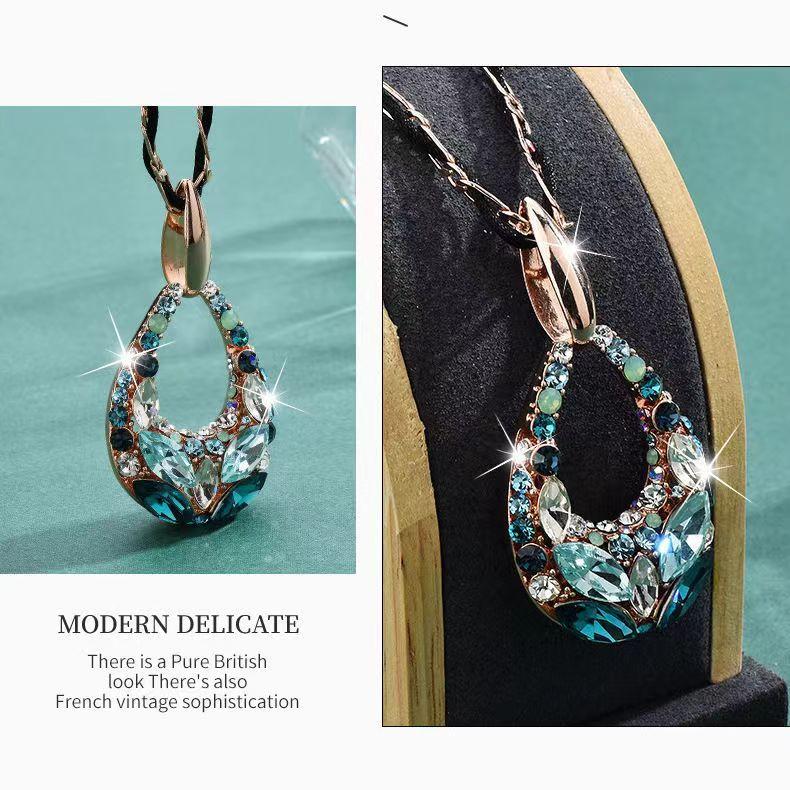 Длинное хрустальное ожерелье с подвеской - Чокер с подвеской-каплей для женщин, Зимне-осенняя многослойная цепочка, Блестящий подарок для нее