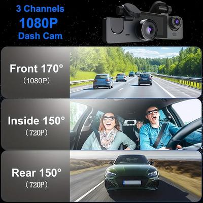 3-канальный видеорегистратор, камера заднего вида 1080P FHD спереди и сзади, управление через приложение Wi-Fi, ночное видение, режим парковки, бесплатная карта памяти 64G