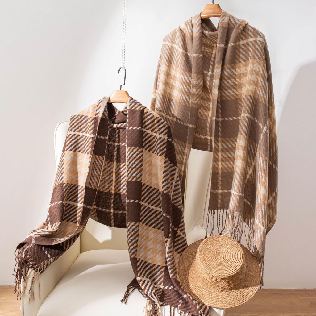 Autumn and Winter Scarf for Women Fashionable and Versatile Korean Style Plaid Warm Simple Couple Women's Scarf Student Men's Cold Proof Shawl