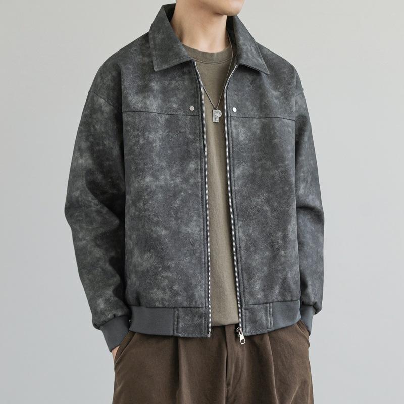 Осенняя мужская новая модная повседневная кожаная куртка в гонконгском стиле с лацканами, свободная куртка из ПУ кожи