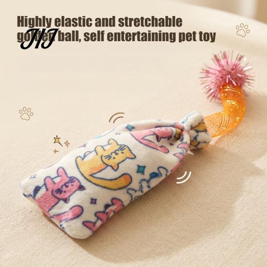 Safe Chewing Toys for Teething Kittens Mesh Tube Cat Toy, Crinkle Plush Pouch with Tinsel Pom Pom, Engagement Active Cats Interactive Stretchable Toy