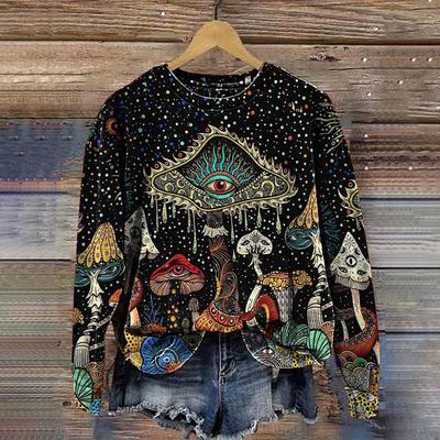 Женские свитшоты с готически-винтажным принтом, повседневные толстовки с длинным рукавом и круглым вырезом, уличная одежда, пуловеры, одежда для девочек в стиле хип-хоп 2024