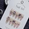 100% HANDMADE Almond Stiletto Fake Nail Art Love Bubble French Angel Wedding Dress Alloy Chain Phototherapy Nails Reusable and Removable Nails