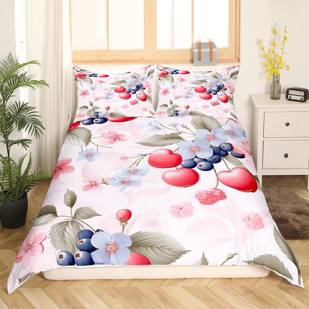 Blueberries Duvet Cover Sets Queen King Lightweight Quilt Covers Bedroom Decor Farmhouse Summer Fruits Bedspread Covers No Quilt