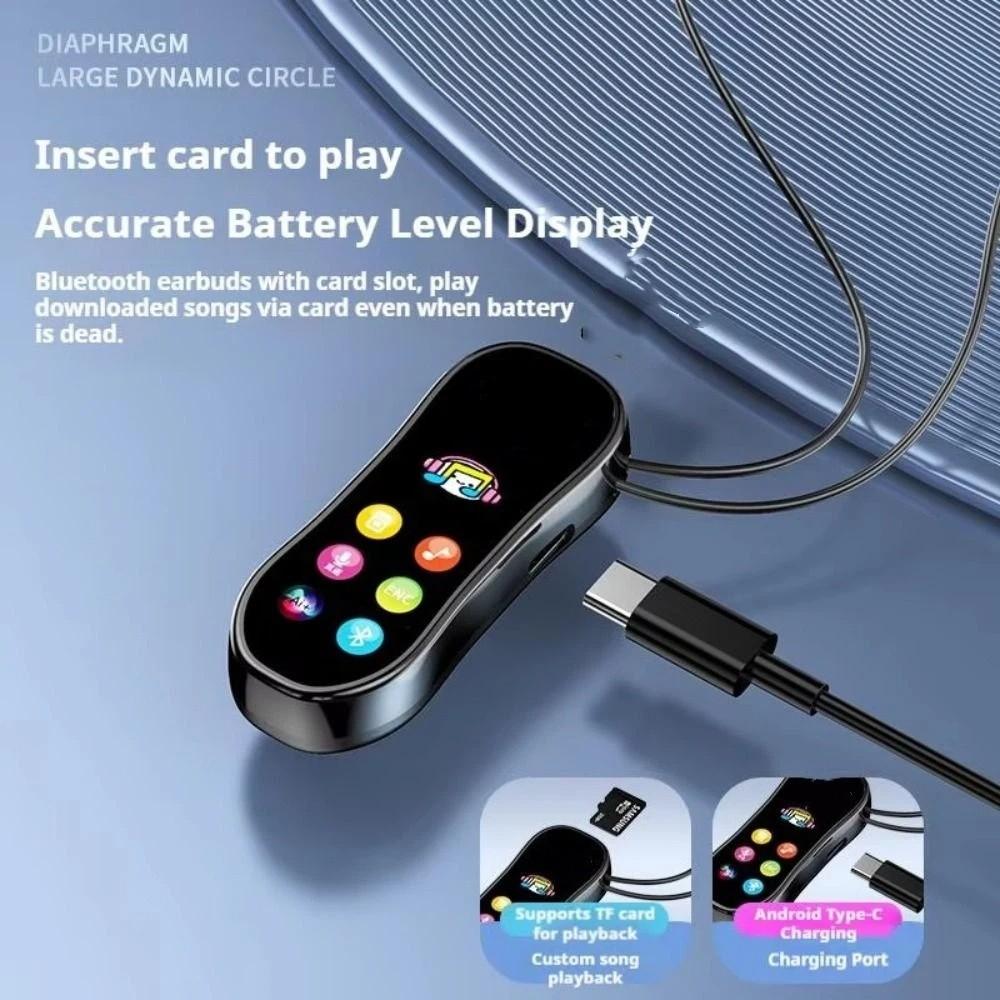 LED Screen Lavalier Bluetooth Earphones Ultra Long Battery Life Wireless Headphones K-song