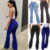 Women Fashion Jeans Sexy Casual Whitening Elegant Jeans Middle Waist Slim Button Straight Flare Long Jeans