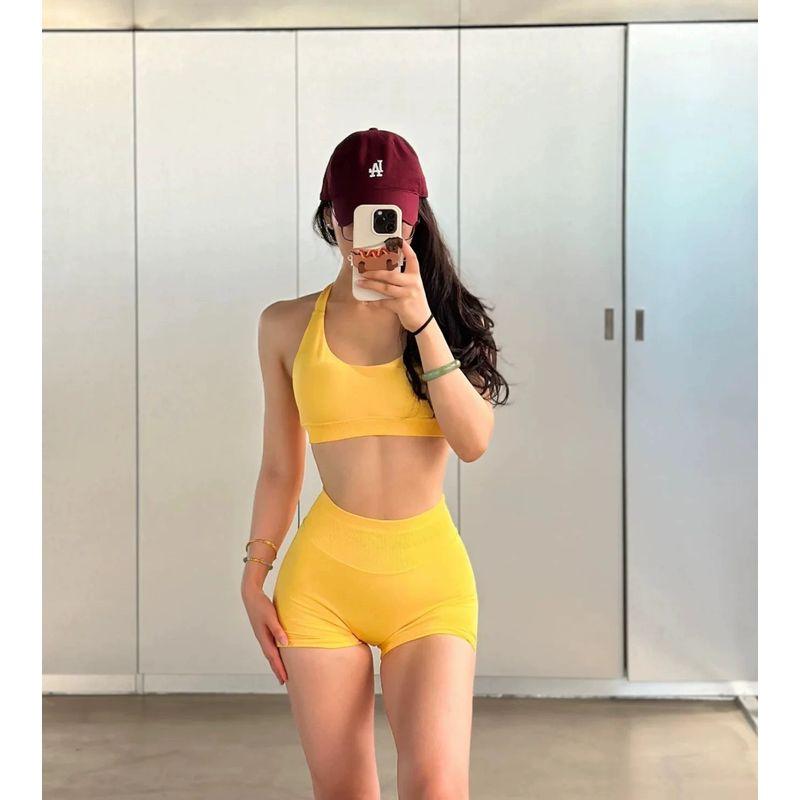 Tank Top with Beautiful Back Design, European and American Style Internet Celebrity Butt-Lifting Shorts, Training Peach Shorts, Fitness Set for Women